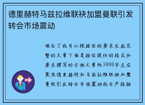 德里赫特马兹拉维联袂加盟曼联引发转会市场震动